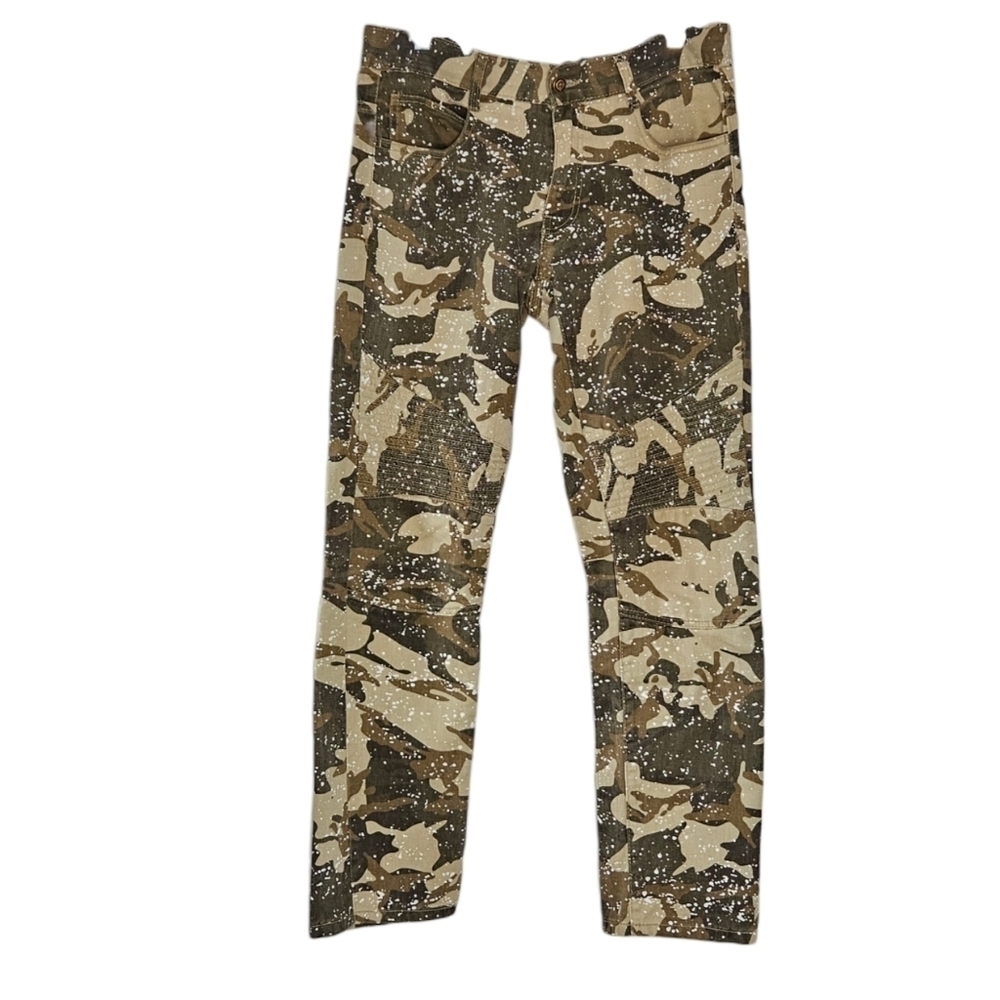 Qruel green & tan camo pants reinforced knees waist 32 length 30